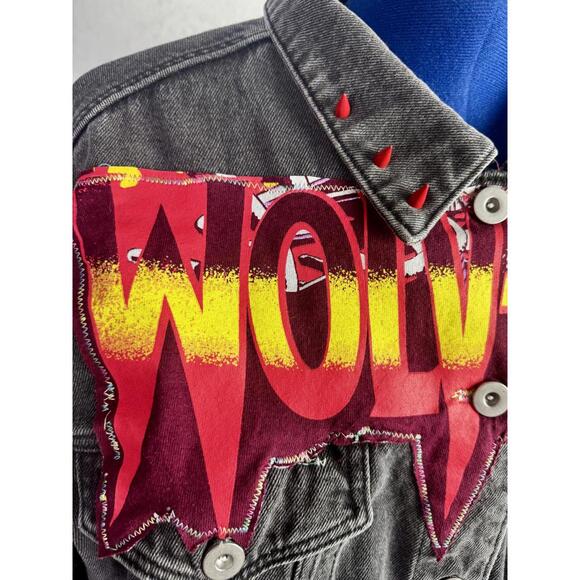 marvel weapon x punk grunge custom black denim jacket comic geekcore x men L - Picture 6 of 8